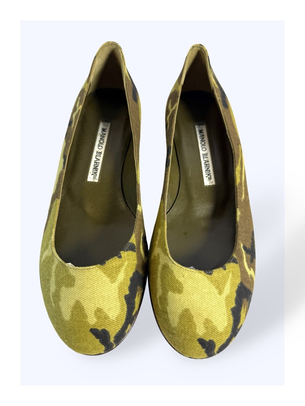 Manolo Blahnik Olive and Black Camo Ballet Flats
